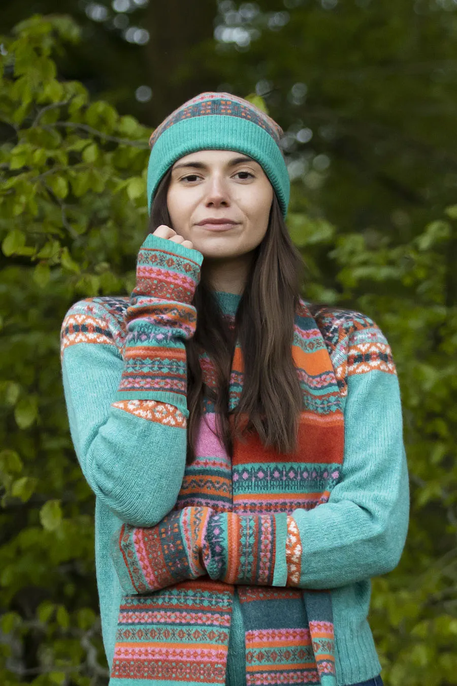 Clyde Fair isle wrist warmer fingerless gloves - Aqua