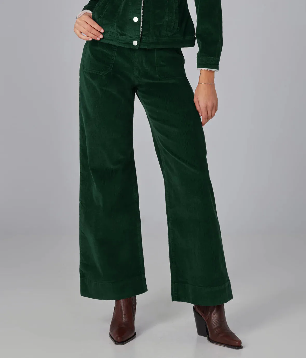 Colette High Rise Wide Leg Cord - Emerald