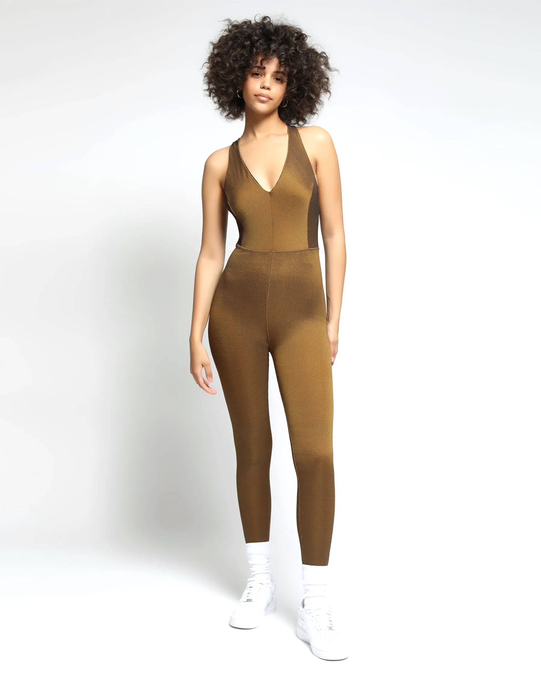 Colorsphere Rib Cross-Back V Neck Jumpsuit (FINAL SALE)