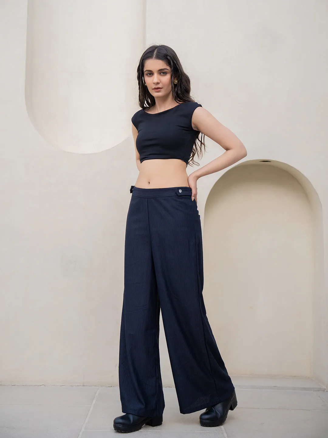 Corduroy Black High Waist Pants