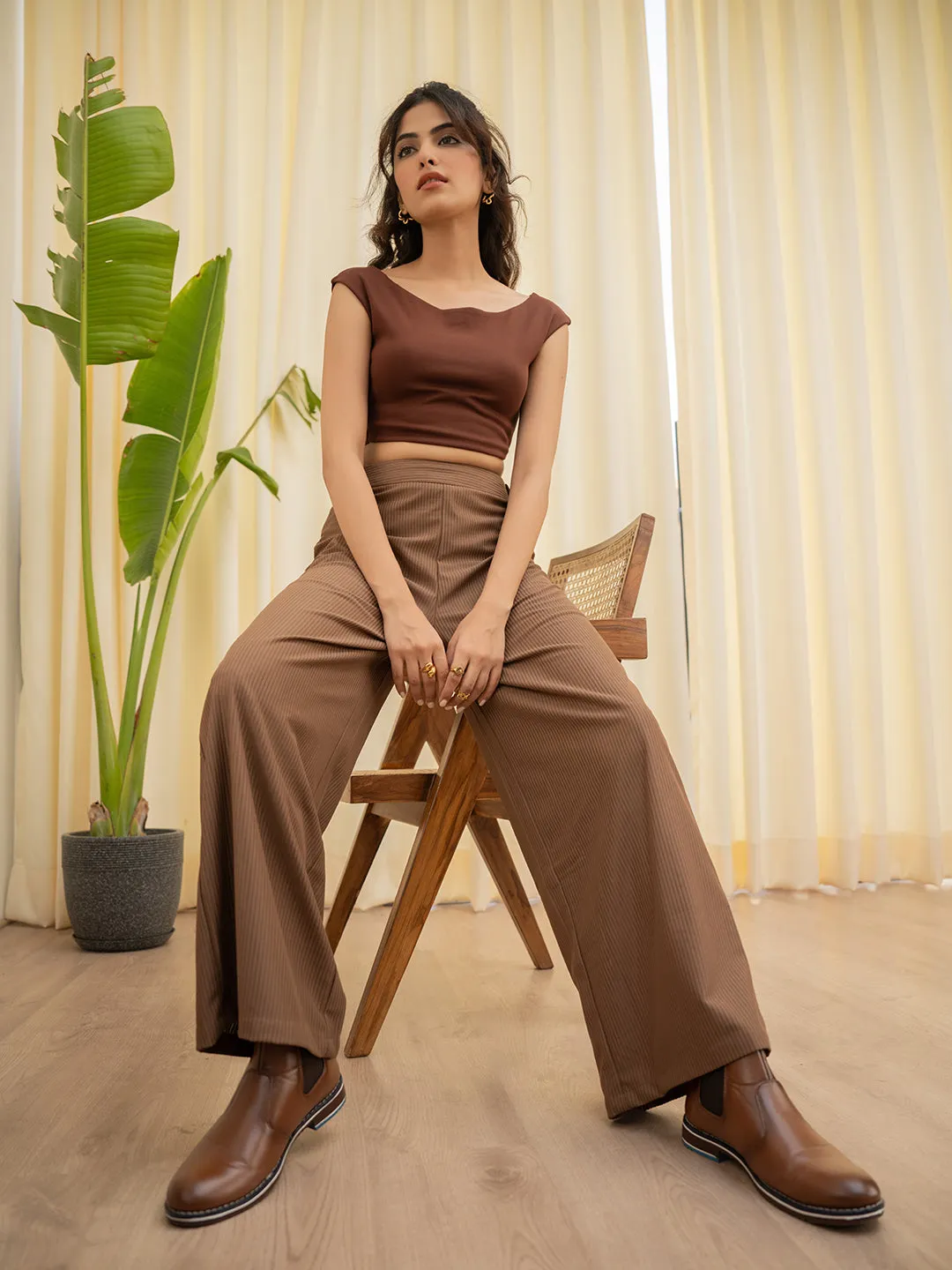 Corduroy Brown High Waist Pants