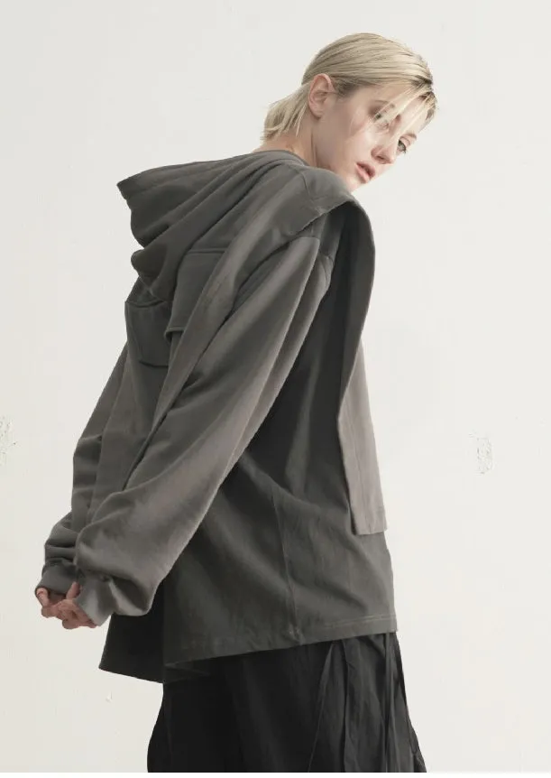 Dirty Dyed Two Piece Look - Cloak Style Stitching Sweater