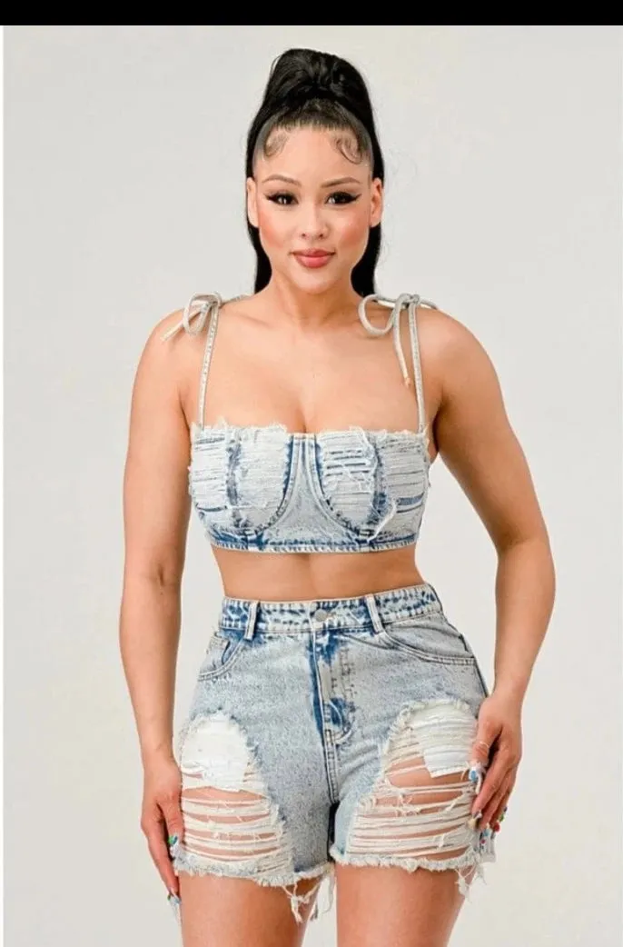 Distressed Urban Denim Short Set