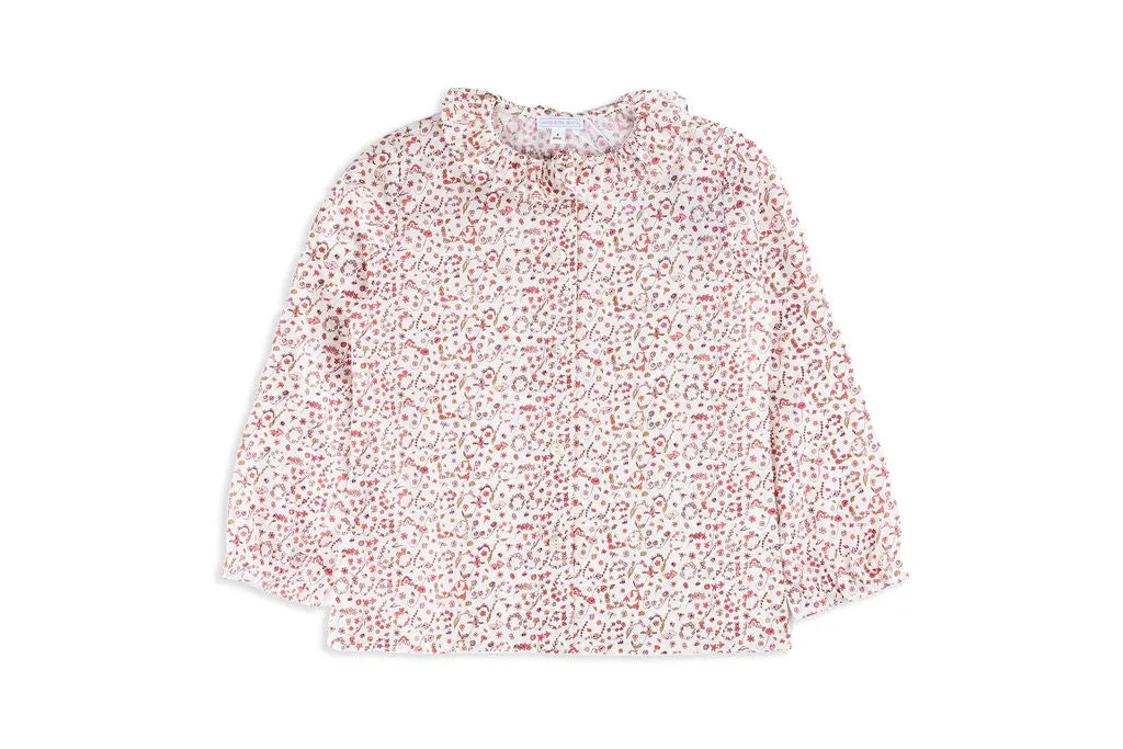 Diva Pink Floral and Butterfly Printed Top with Ruffle Collar