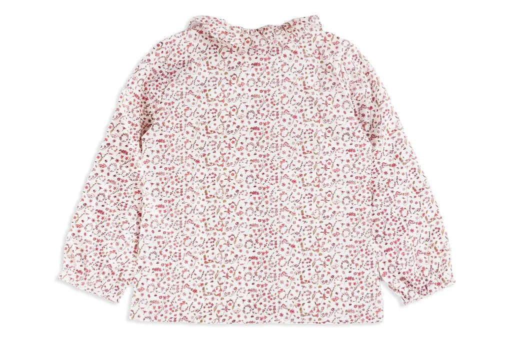 Diva Pink Floral and Butterfly Printed Top with Ruffle Collar