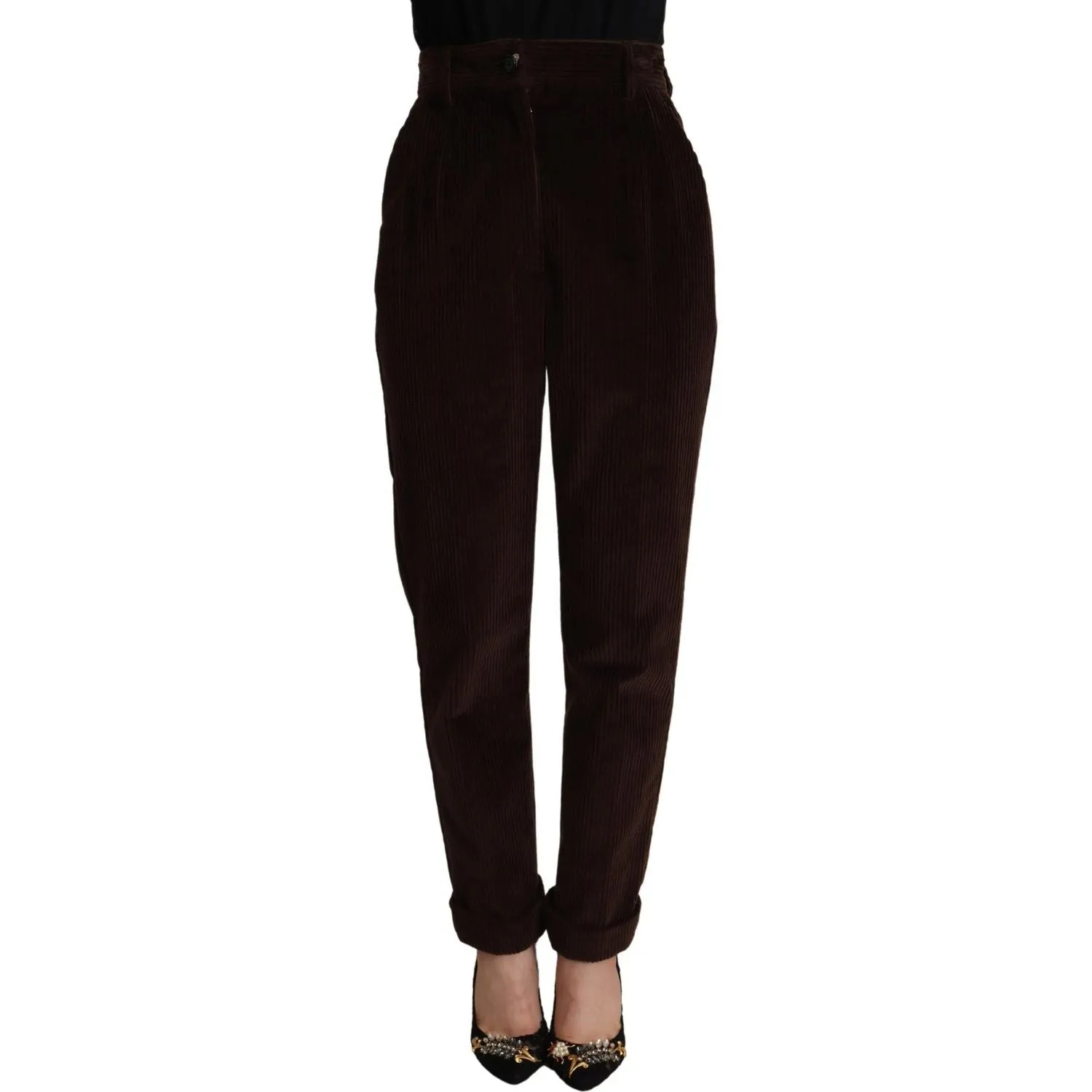 Dolce & Gabbana Elegant Bordeaux High-Waisted Corduroy Pants