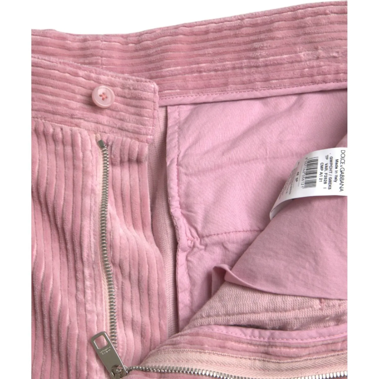 Dolce & Gabbana Pink Corduroy Cotton Stretch Skinny Cargo Jeans