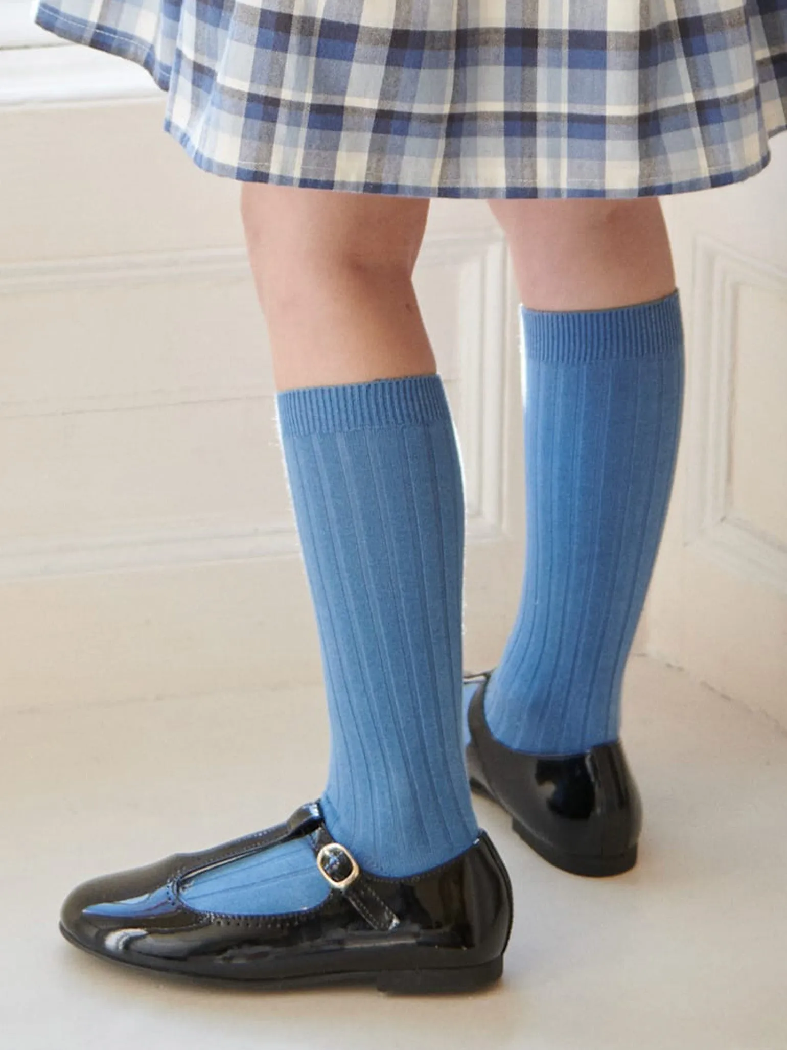 Dusty Blue Ribbed Knee High Kids Socks