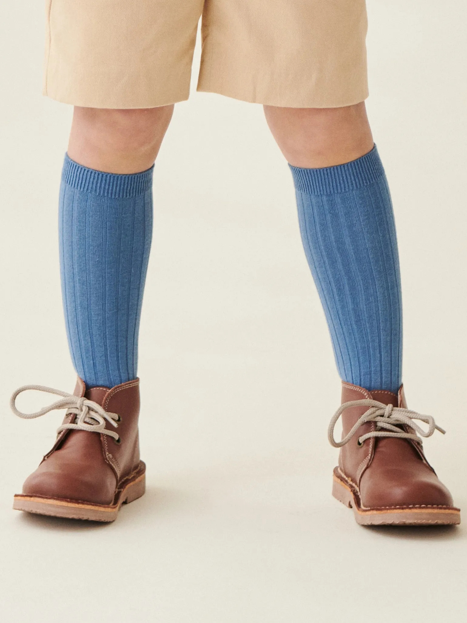 Dusty Blue Ribbed Knee High Kids Socks