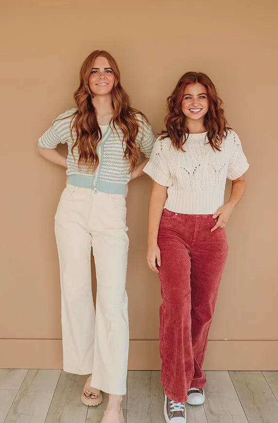 Elise Red Wide Leg Corduroy Pants - FINAL SALE - FINAL FEW