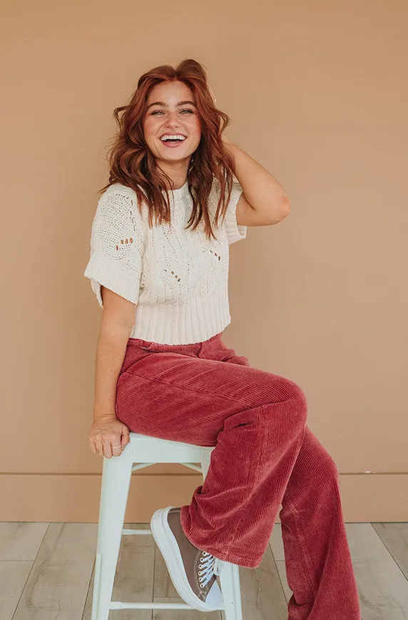 Elise Red Wide Leg Corduroy Pants - FINAL SALE - FINAL FEW