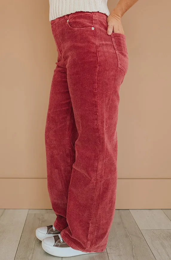 Elise Red Wide Leg Corduroy Pants - FINAL SALE - FINAL FEW