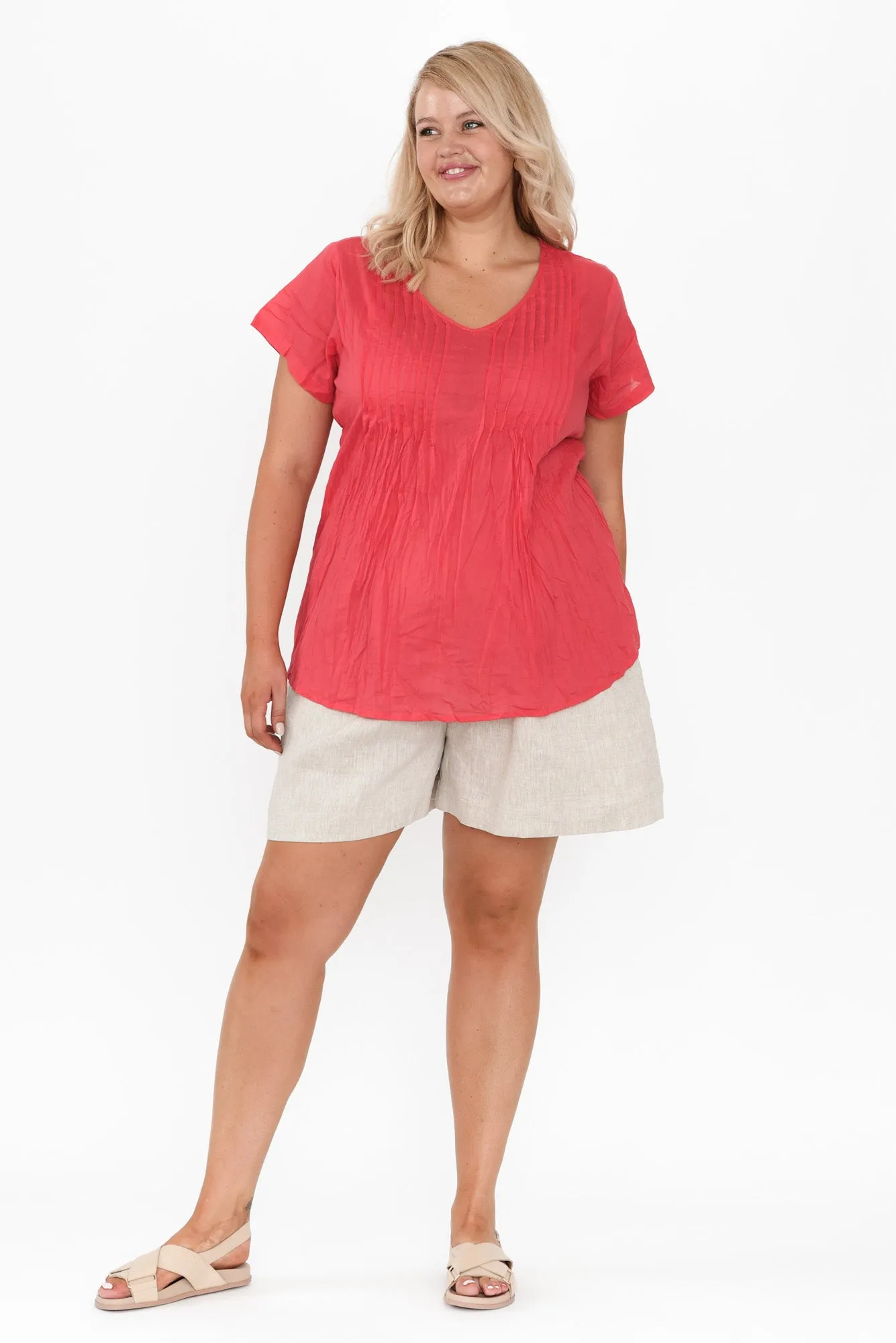 Fia Cherry Crinkle Cotton Top