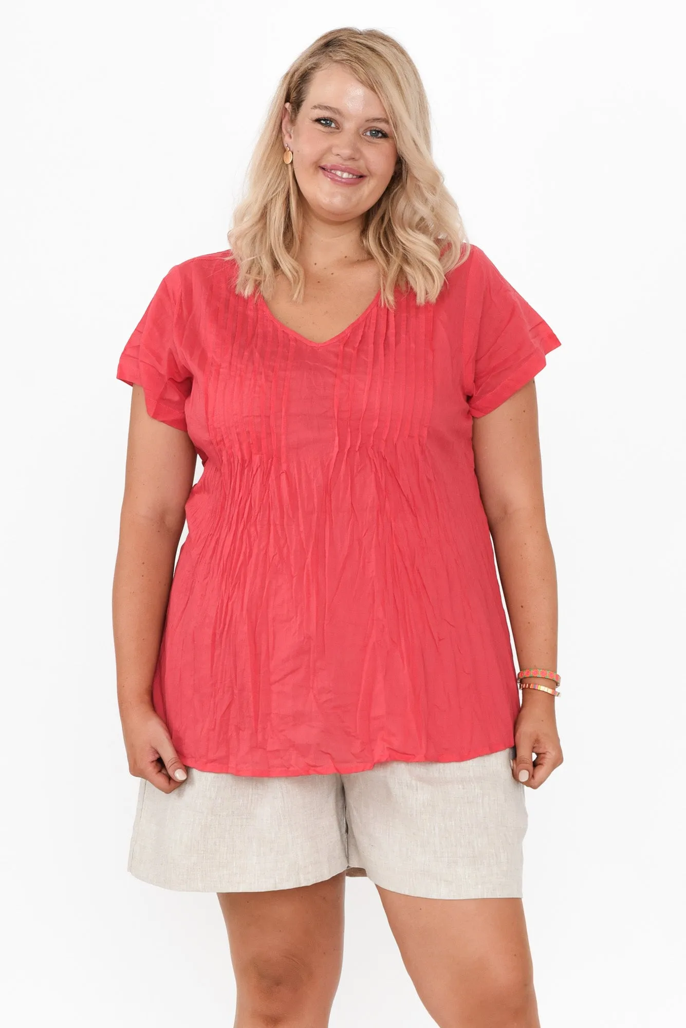 Fia Cherry Crinkle Cotton Top