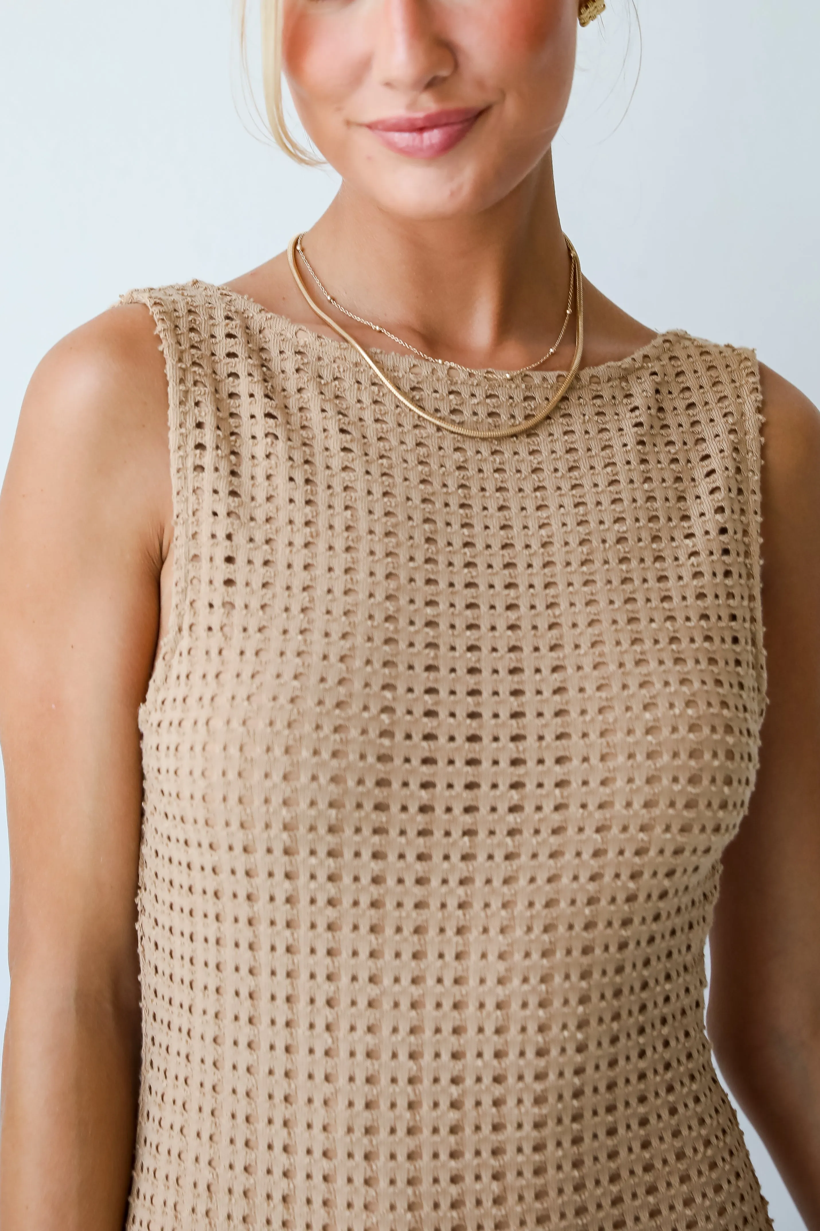 FINAL SALE - Infinite Sunshine Taupe Crochet Knit Maxi Dress