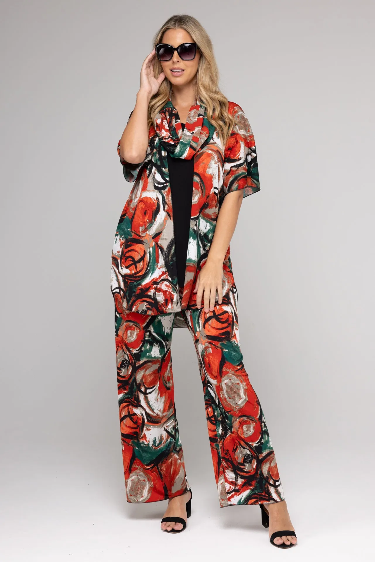 Fire Print Jersey Short Sleeve Kimono