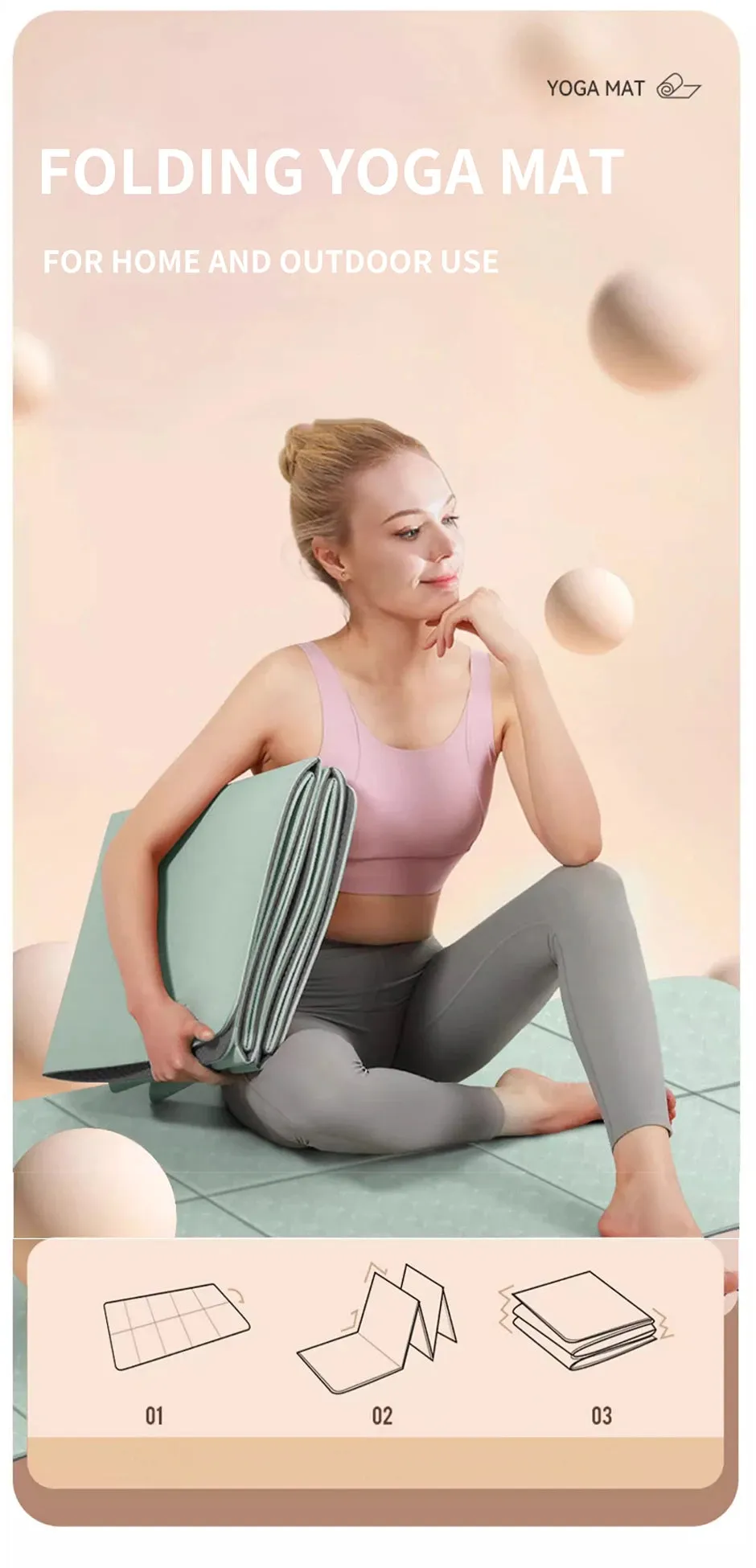 Foldable Yoga Mat Eco Friendly TPE Folding Travel