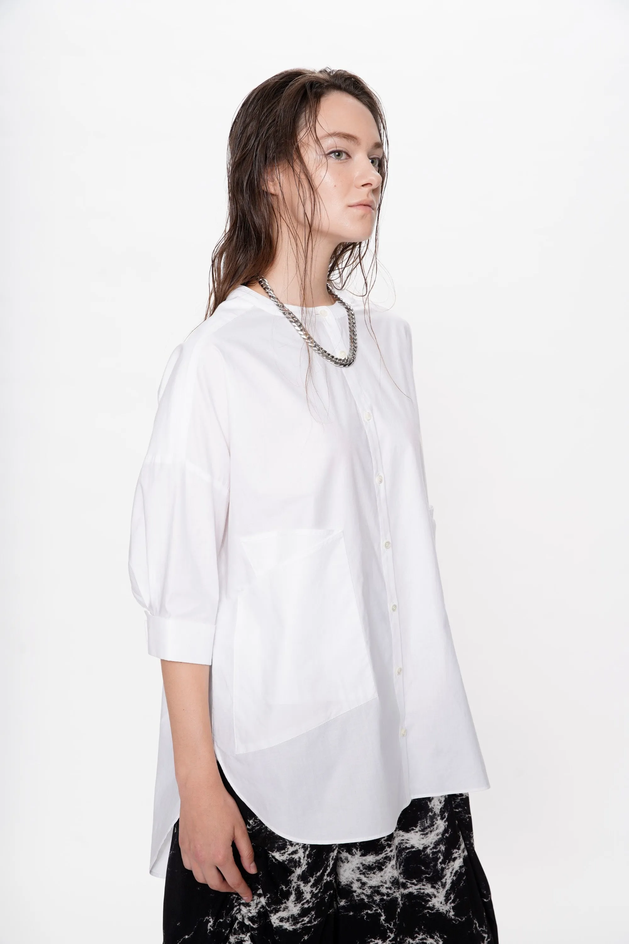 Folded Pocket Cotton Tunic Shirt