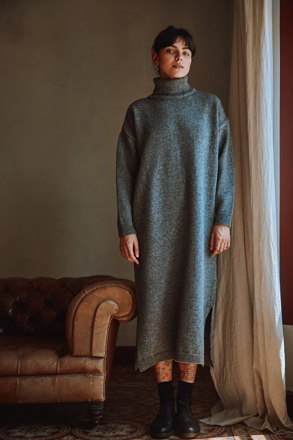 FREYA Knit Dress in Merino Wool - Ash Grey