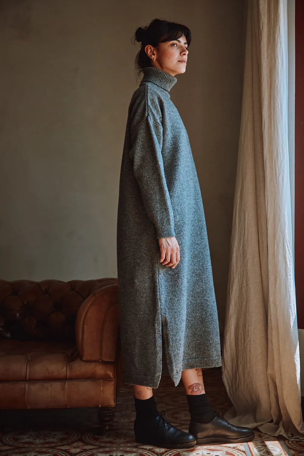 FREYA Knit Dress in Merino Wool - Ash Grey