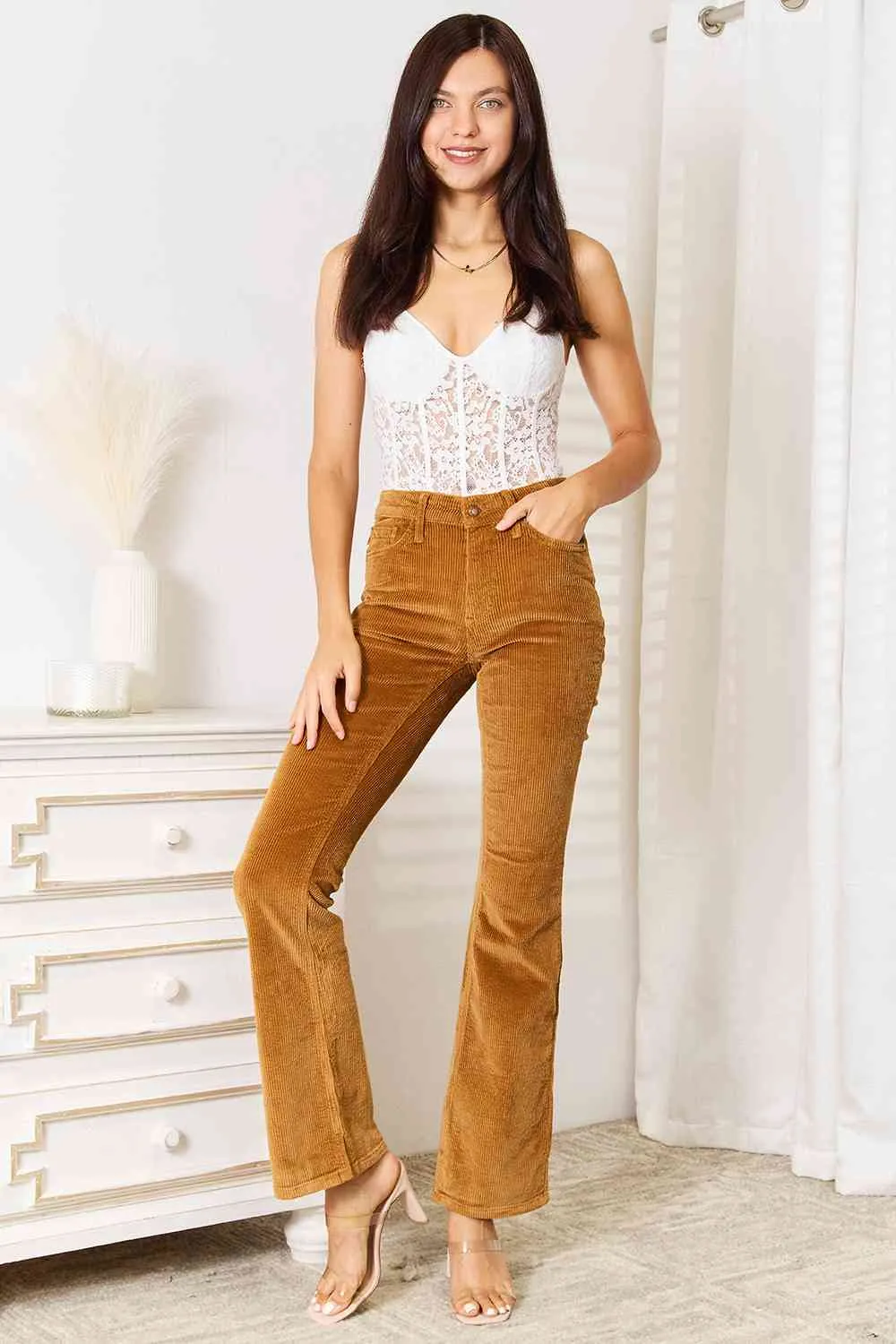 Full Size Mid Rise Corduroy Pants