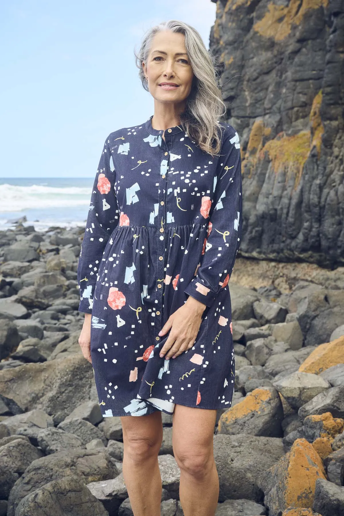 Galaxy Tunic Dress Navy in Fine Cord