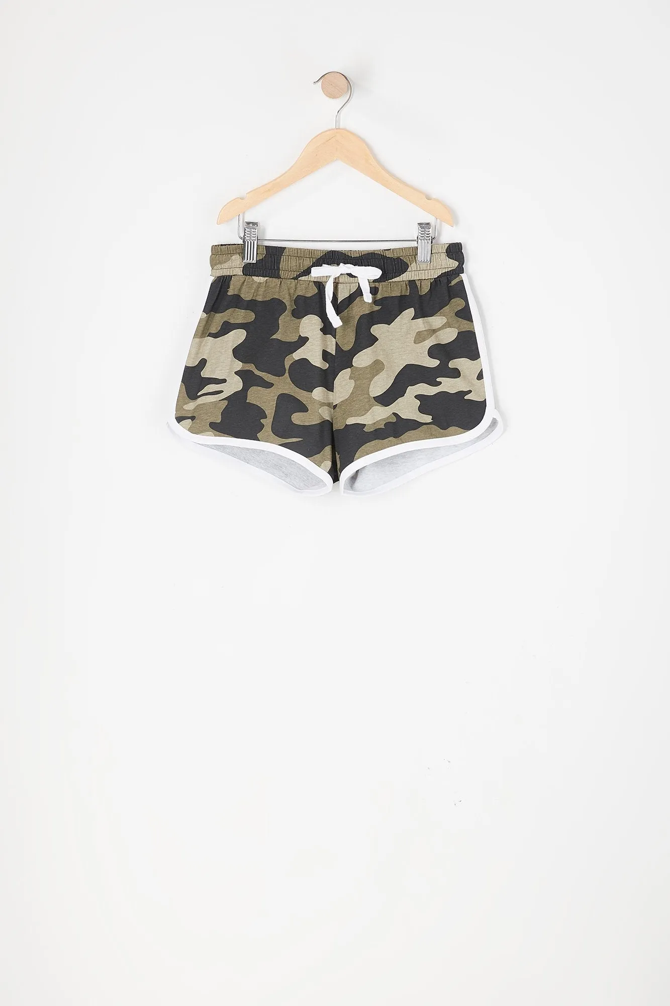 Girls Camo Drawstring Dolphin Hem Short