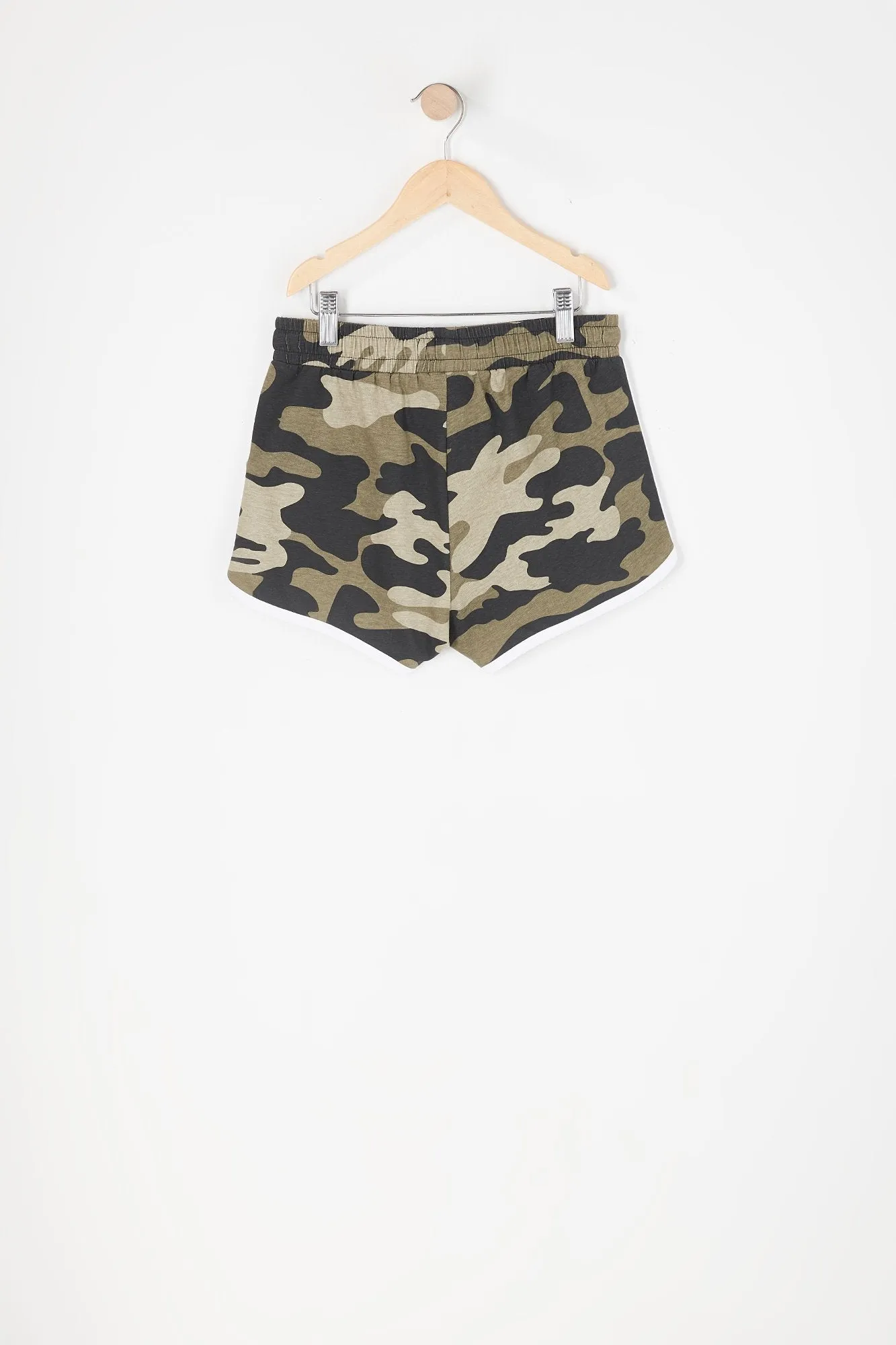 Girls Camo Drawstring Dolphin Hem Short