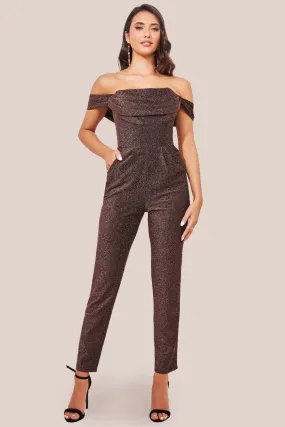 Goddiva Lurex Cowl Neck Jumpsuit - Bronze