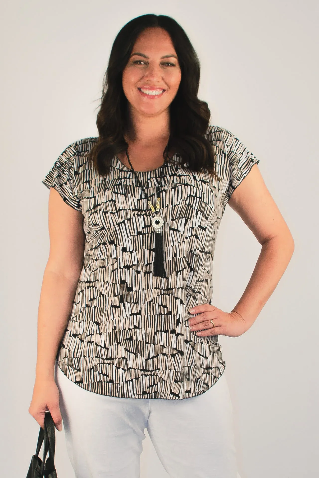 Grid Print Short Sleeve Jersey Top