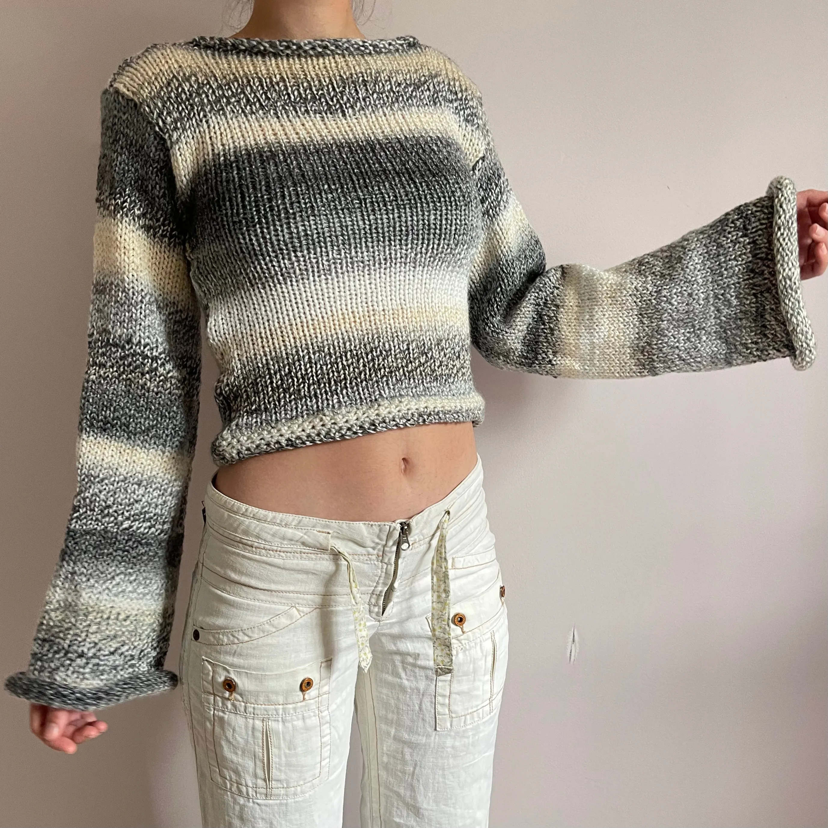 Handmade grey, beige and cream ombré knitted jumper