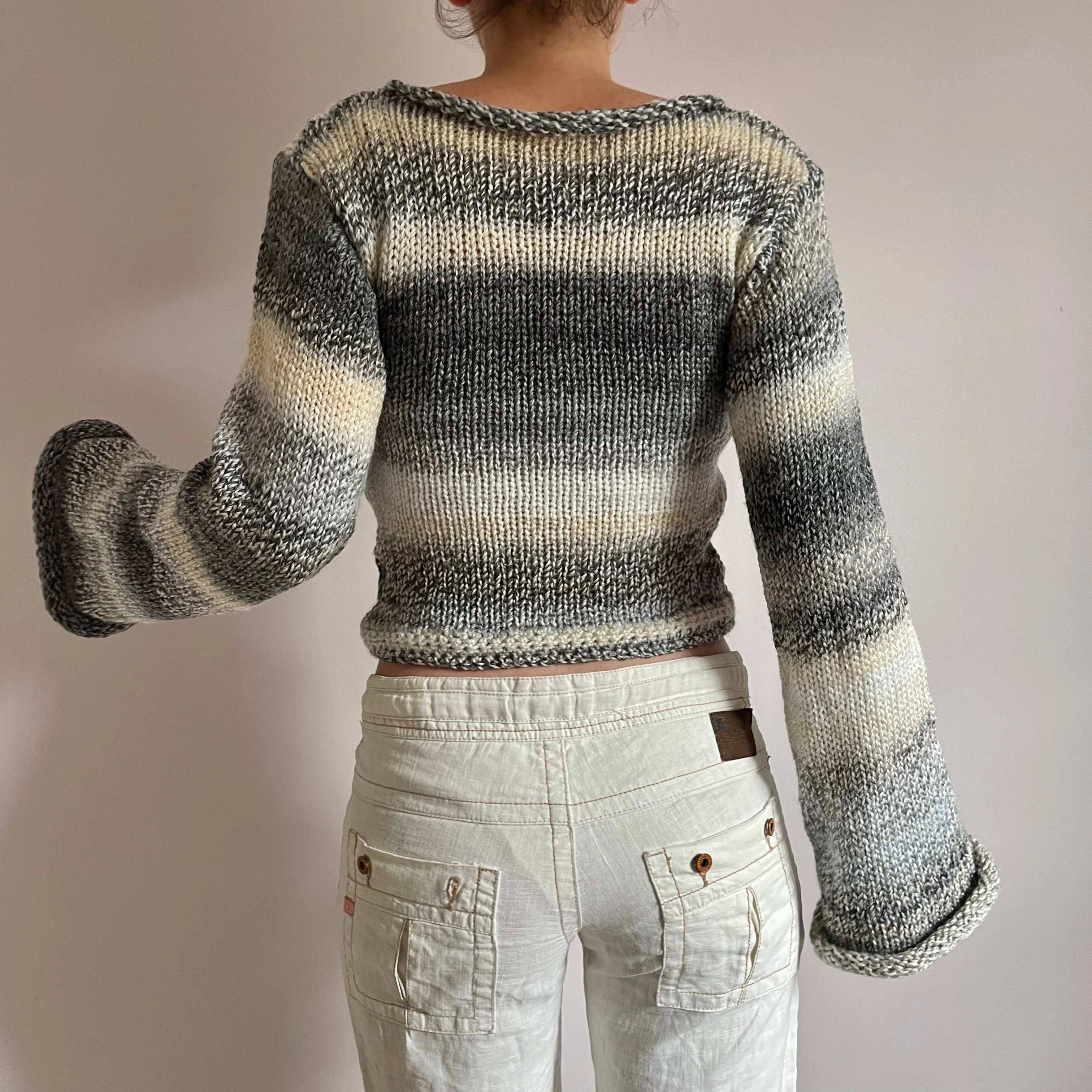 Handmade grey, beige and cream ombré knitted jumper