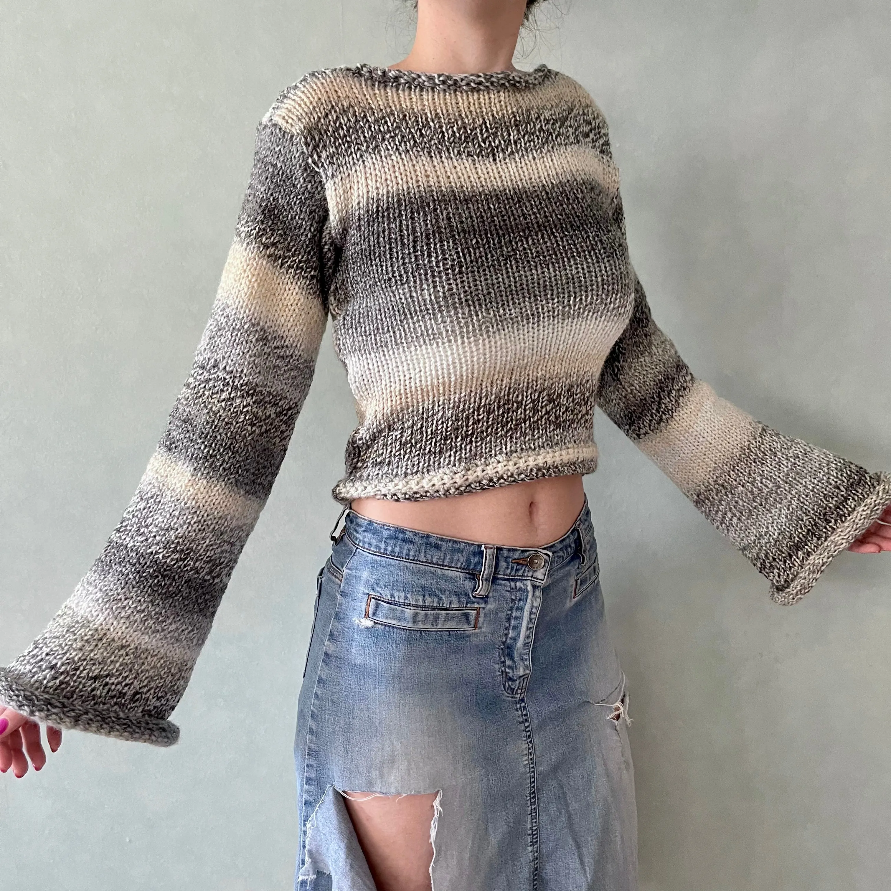 Handmade grey, beige and cream ombré knitted jumper