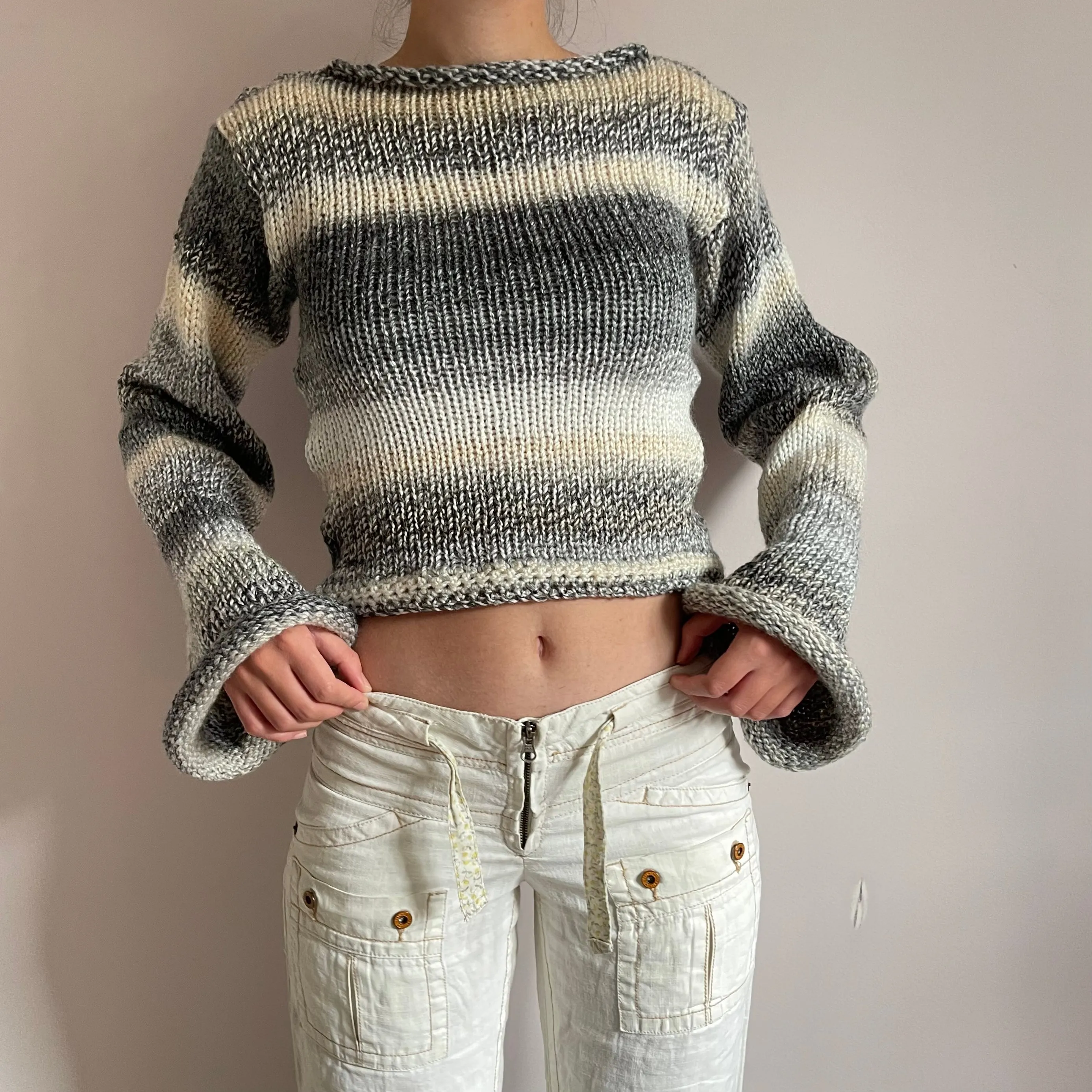 Handmade grey, beige and cream ombré knitted jumper