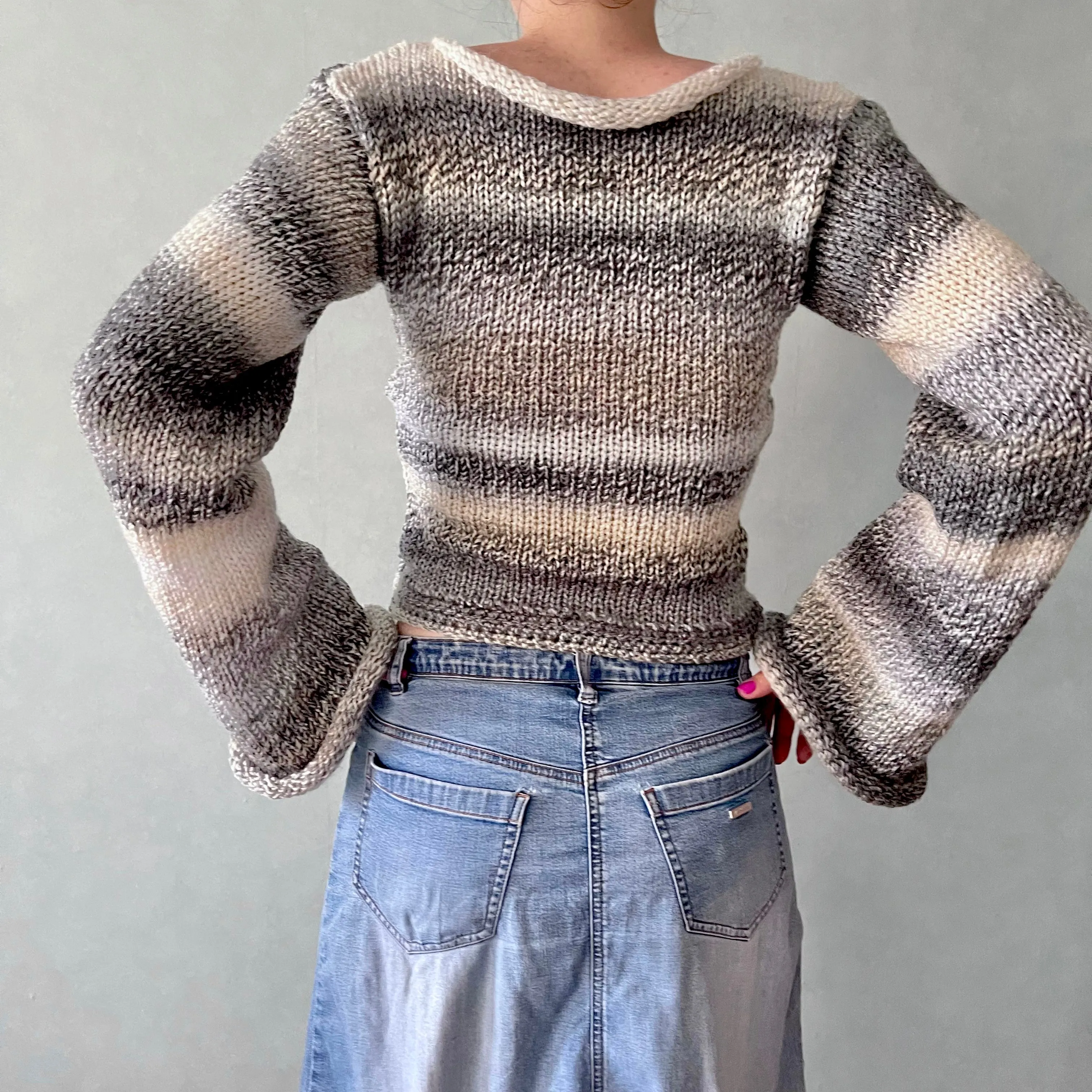 Handmade grey, beige and cream ombré knitted jumper