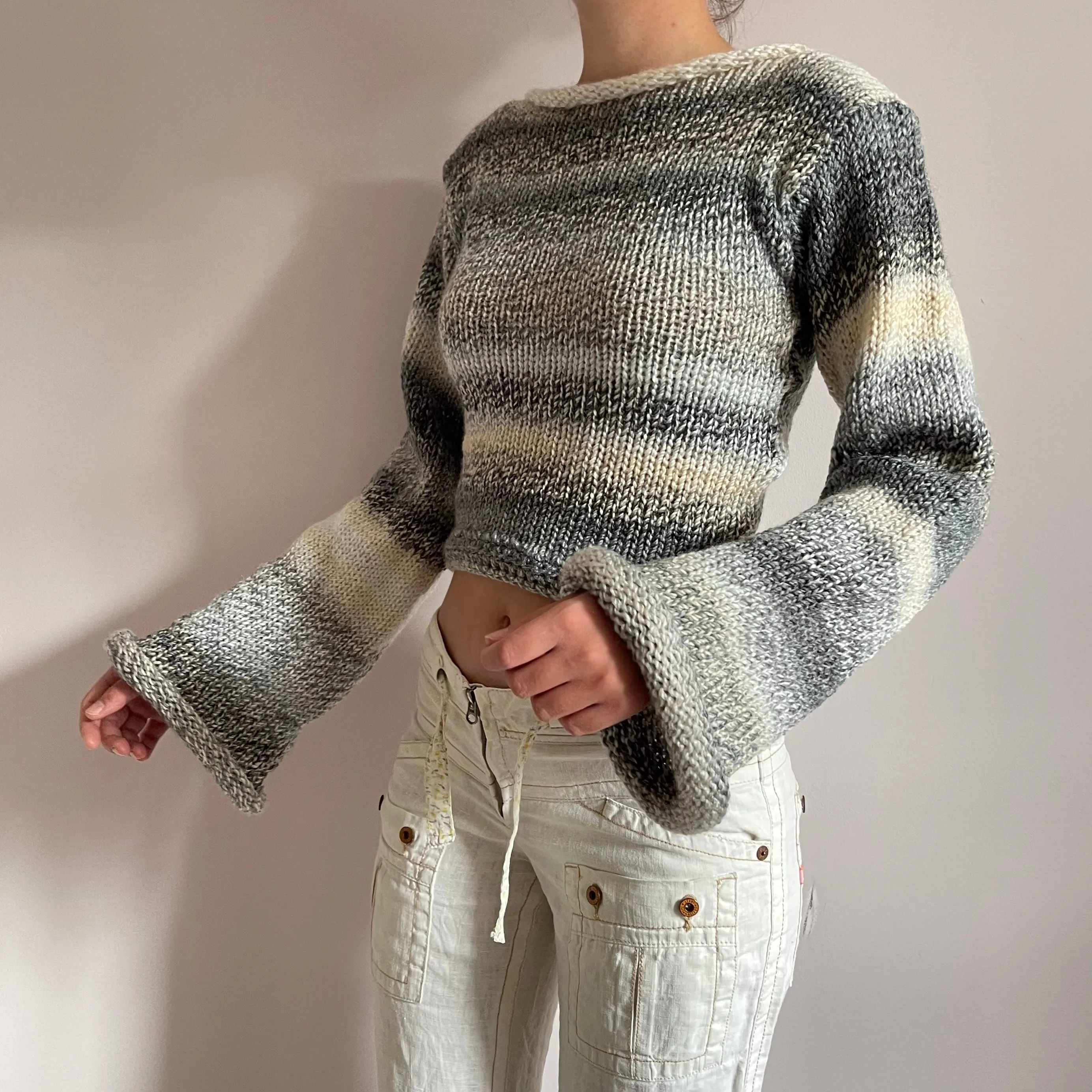 Handmade grey, beige and cream ombré knitted jumper