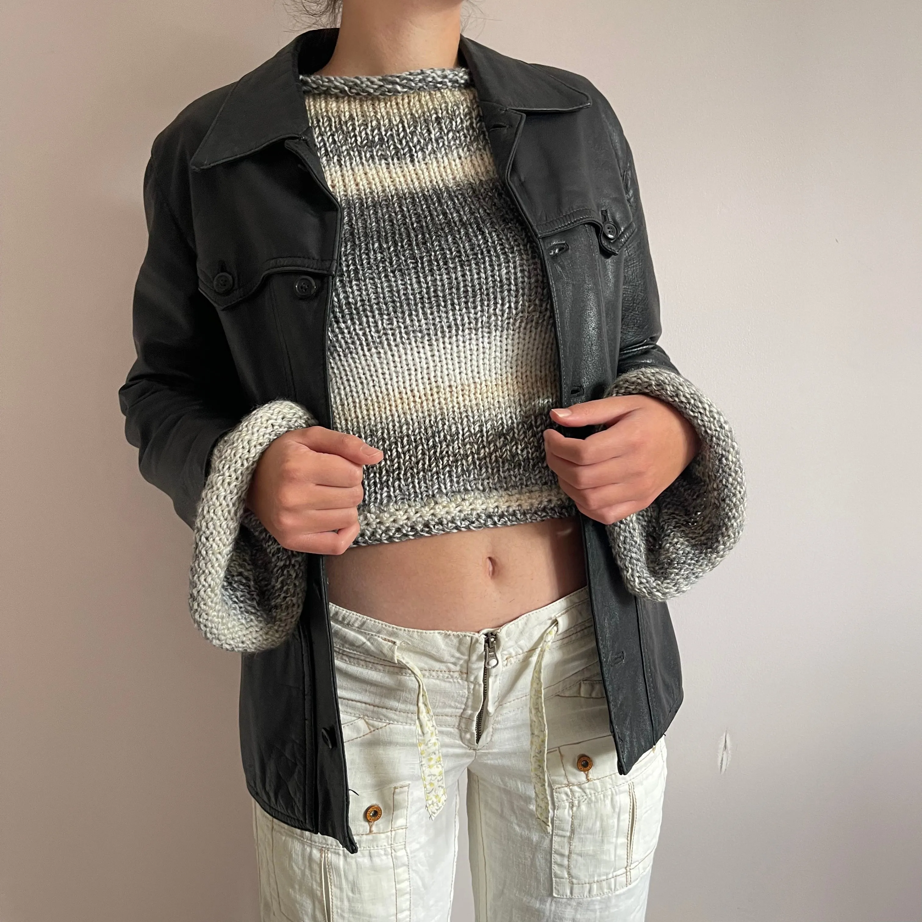 Handmade grey, beige and cream ombré knitted jumper