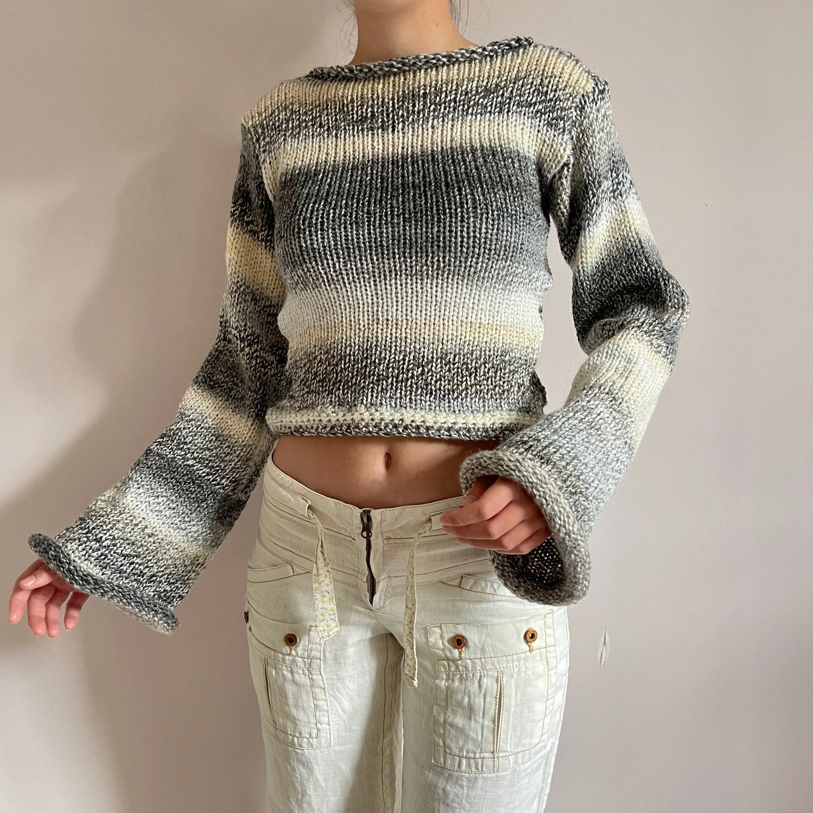 Handmade grey, beige and cream ombré knitted jumper