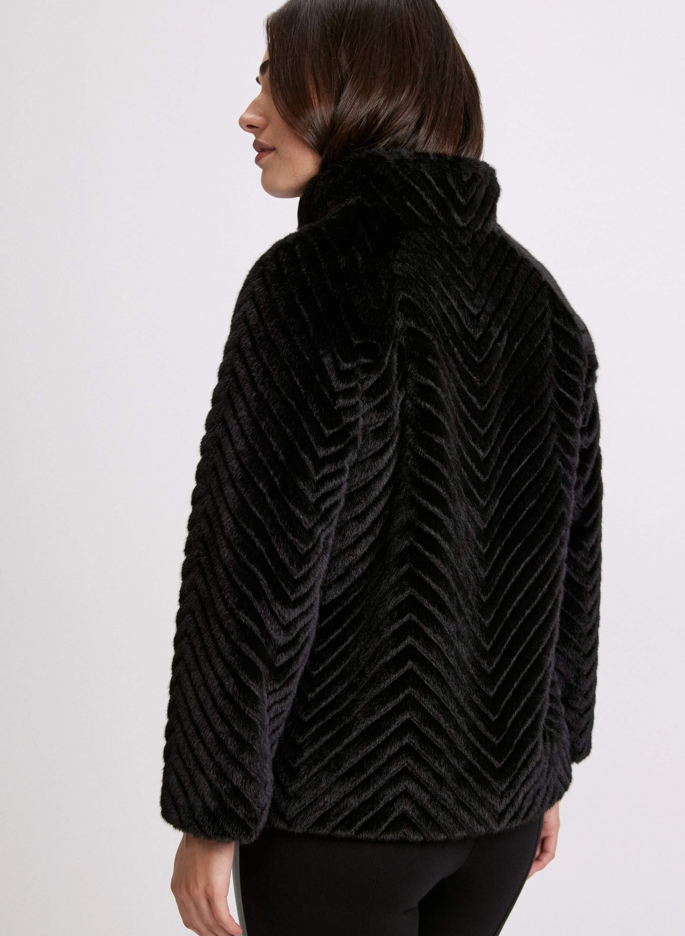 Herringbone Quilted Faux Fur Coat