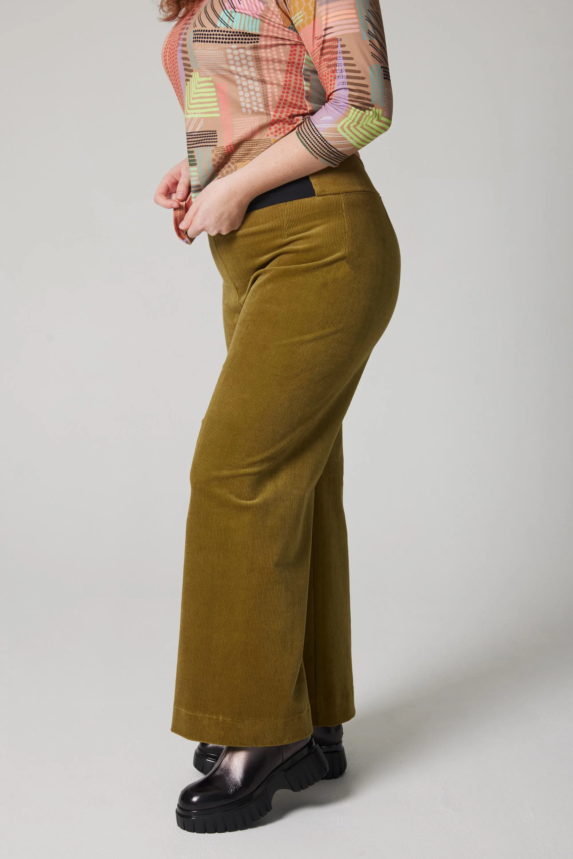 High-Rise Corduroy Straight Leg Pants - Khaki