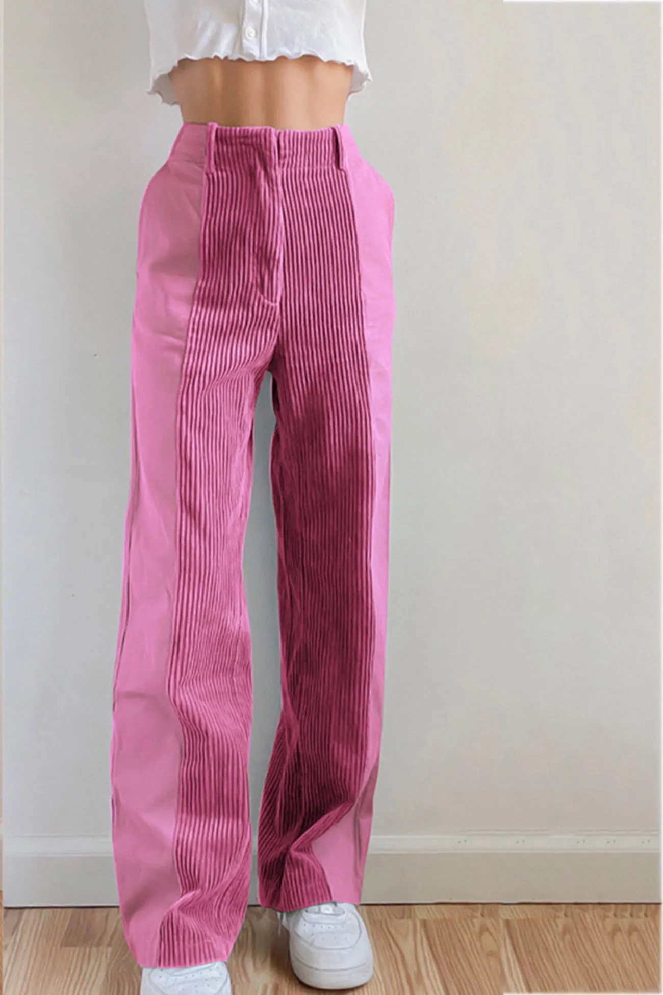 High Waist Corduroy Patchwork Long Pants