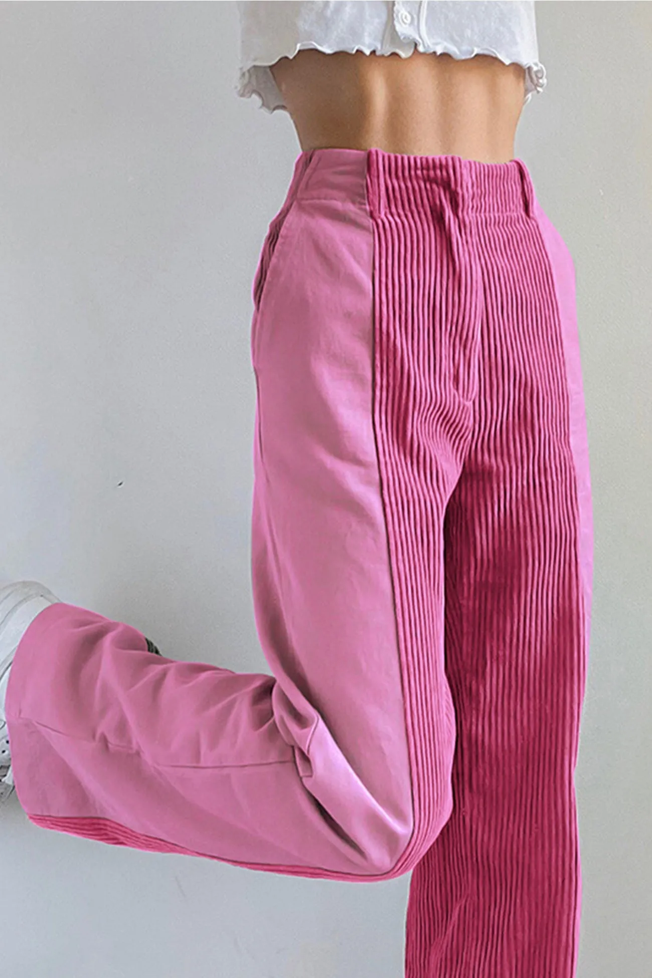 High Waist Corduroy Patchwork Long Pants