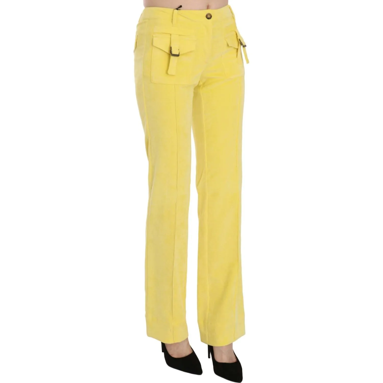 Just Cavalli Chic Yellow Corduroy Mid Waist Pants