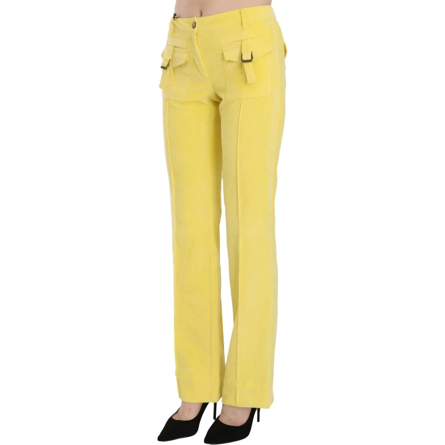 Just Cavalli Chic Yellow Corduroy Mid Waist Pants