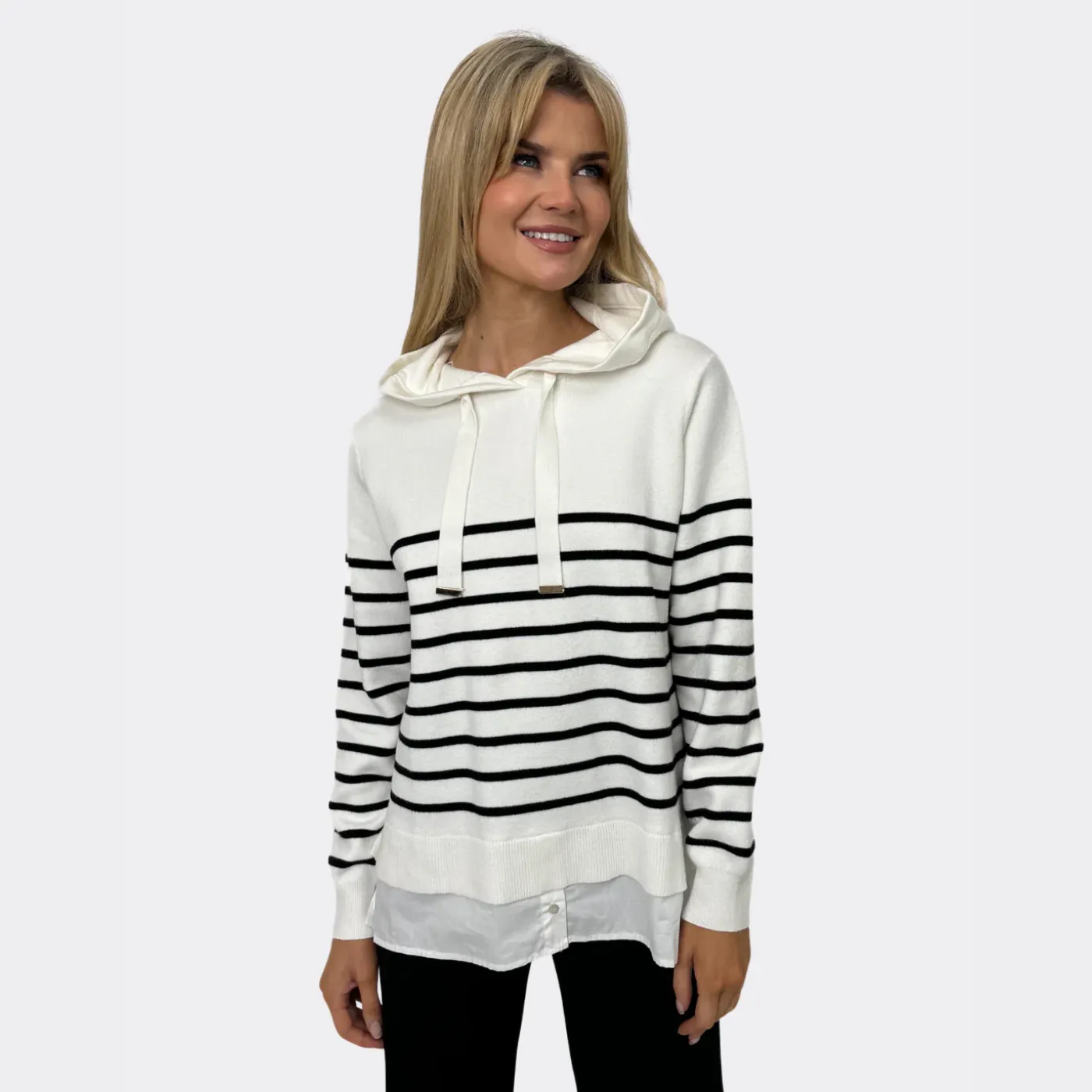 Kate & Pippa Sam Stripe Knit Jumper With Undershirt Detail | White