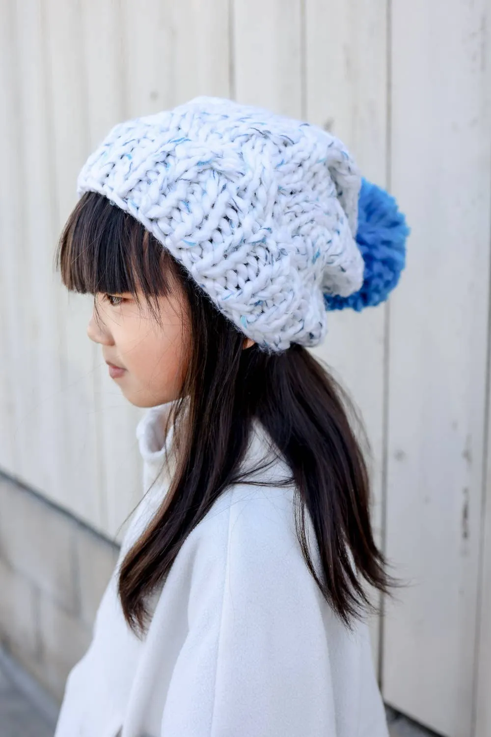 Kids Marled Knit Vibrant Pom Beanie