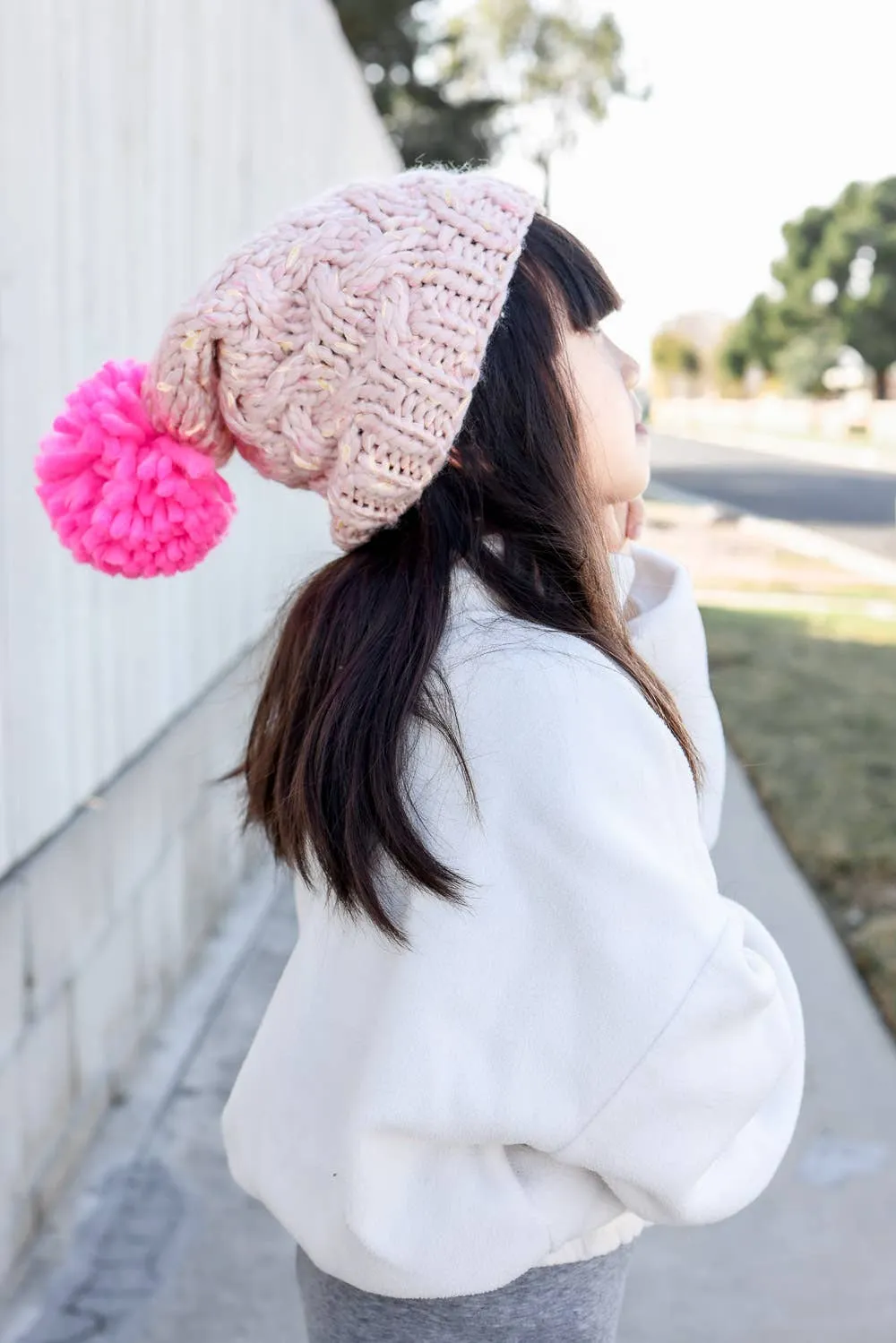 Kids Marled Knit Vibrant Pom Beanie