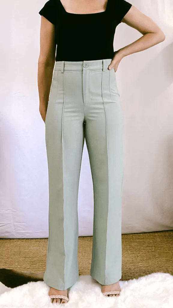 Kyra Pintuck High Waist Sage Green Straight Leg Pant