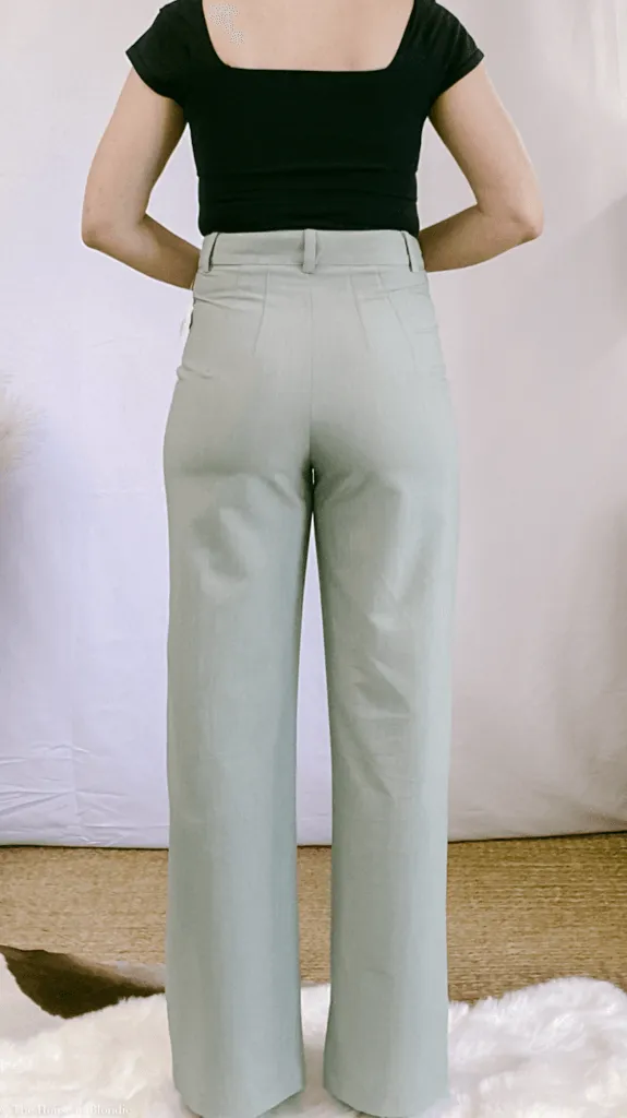 Kyra Pintuck High Waist Sage Green Straight Leg Pant