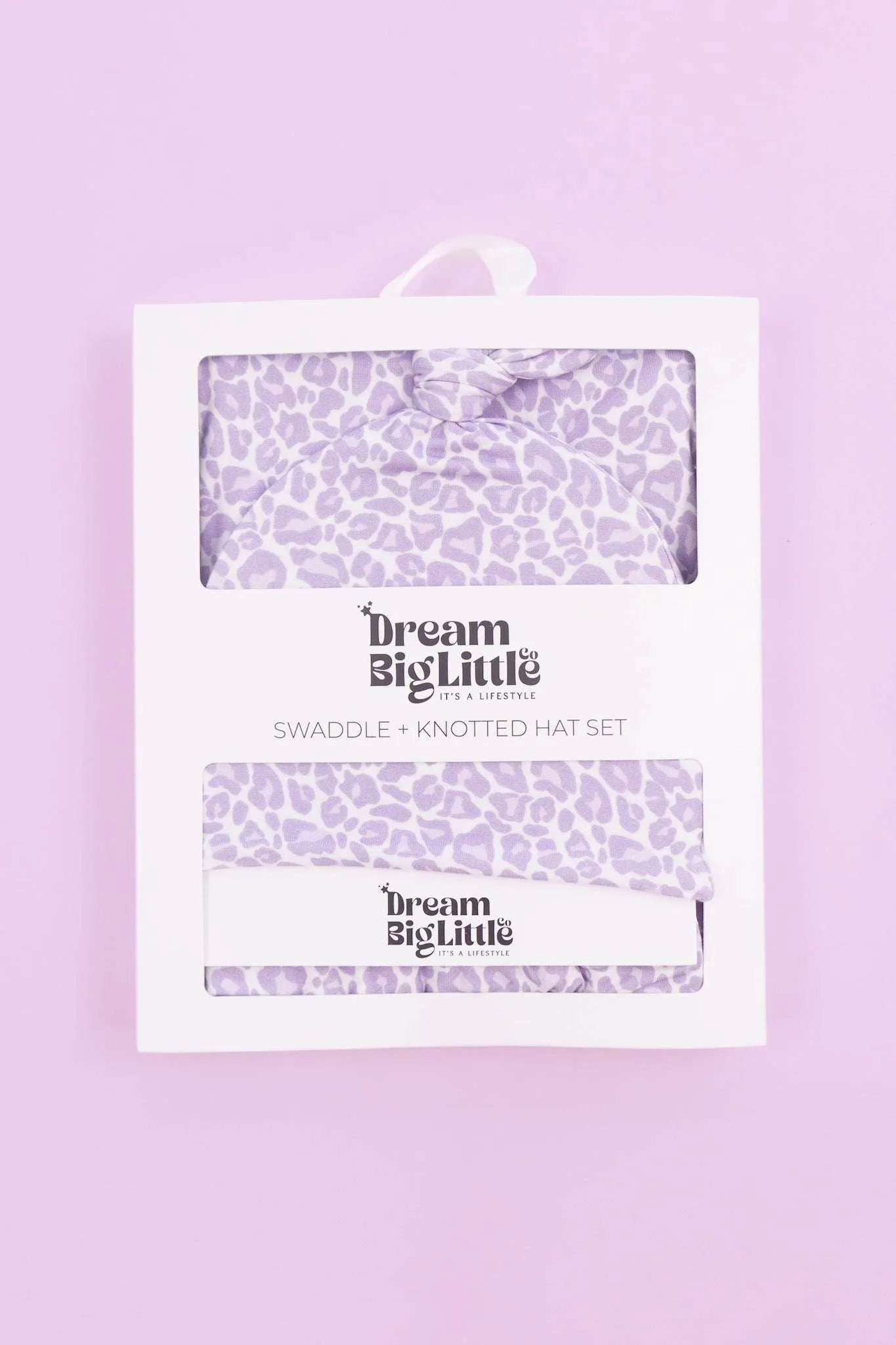 Lavender Leopard Dream Swaddle & Beanie